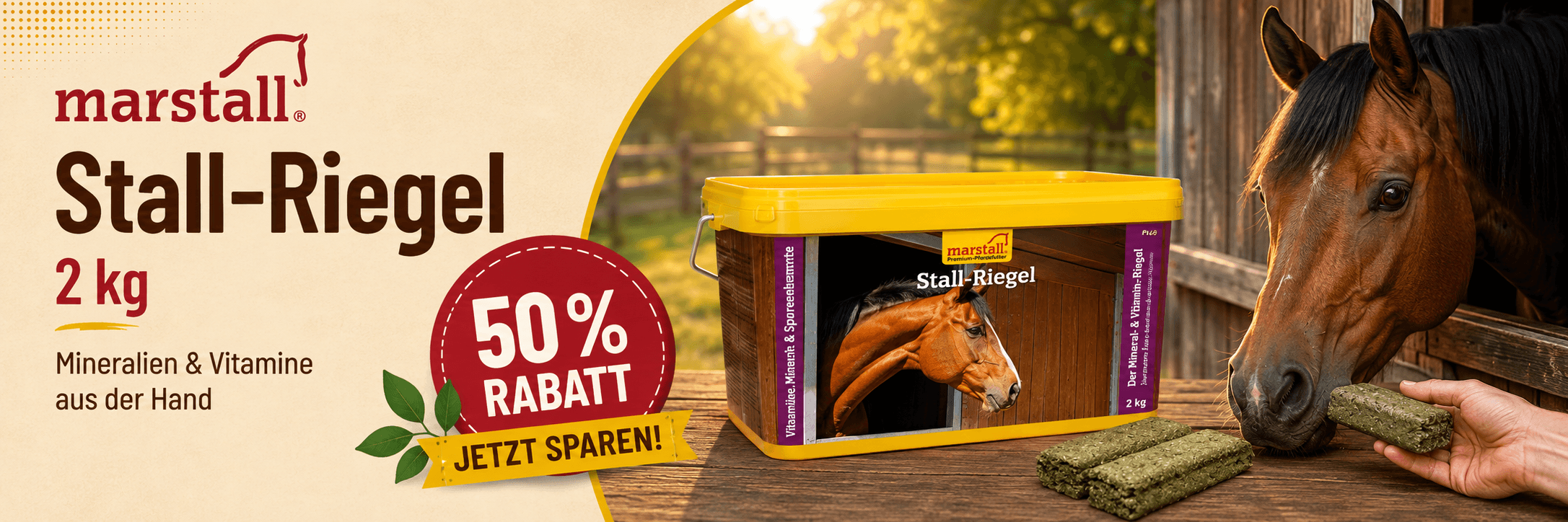 Marstall Stall-Riegel 2 kg – Mineralien und Vitamine aus der Hand für Pferde, jetzt mit 50 Prozent Rabatt