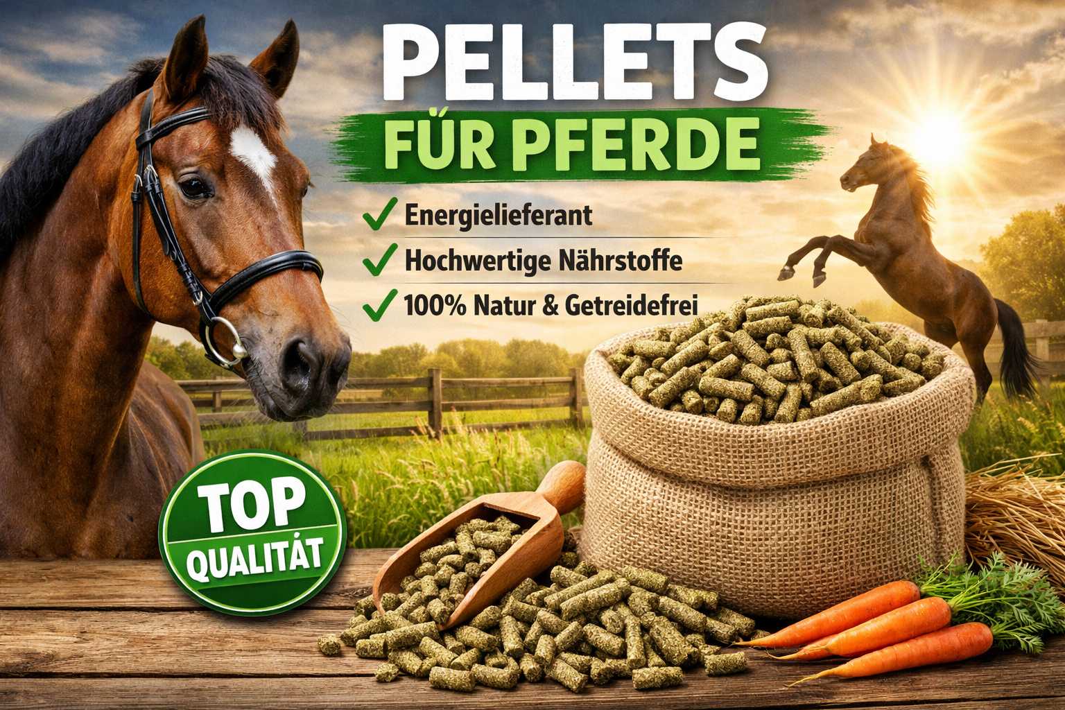 Pellets Pferdefutter für Pferde als natürlicher Energielieferant mit hochwertigen Nährstoffen