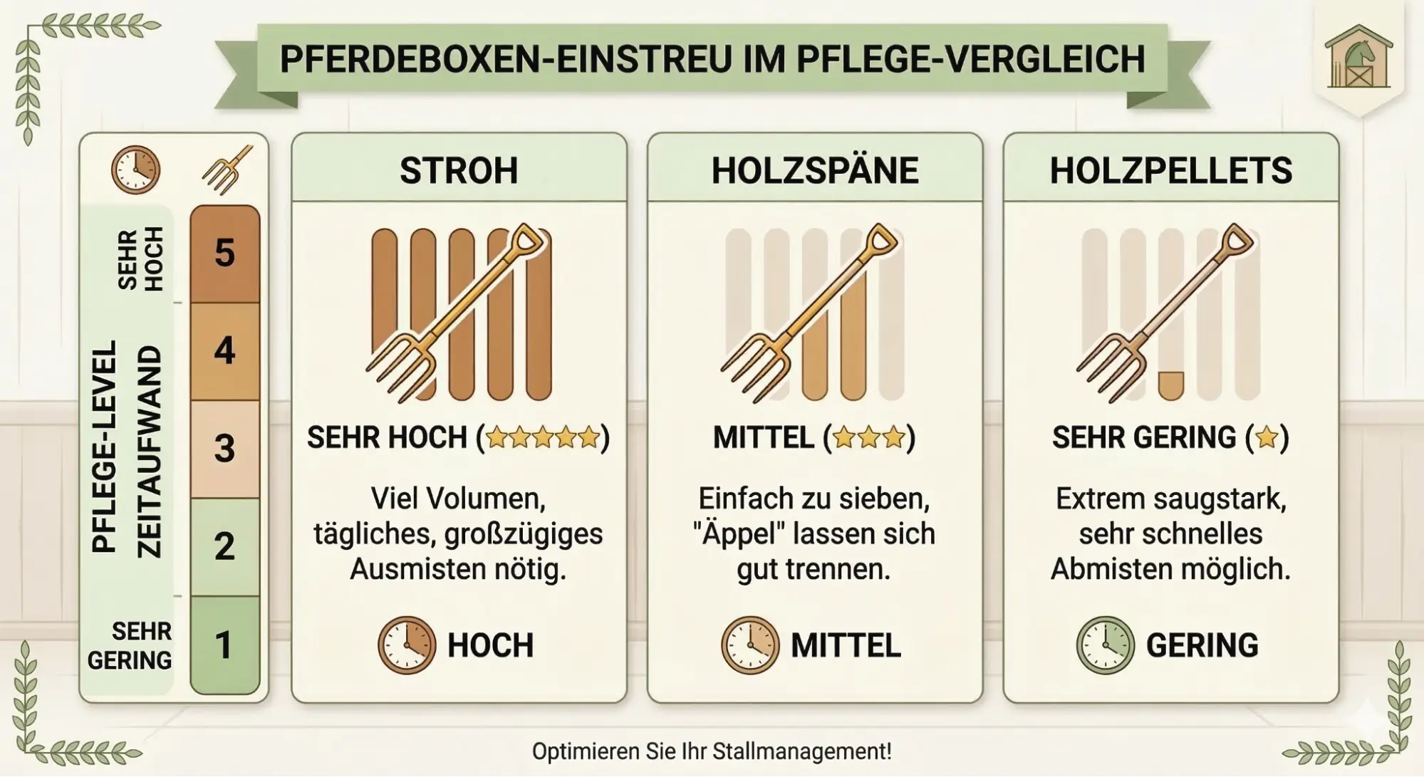 Pferdeboxen-Einstreu im Pflege-Vergleich