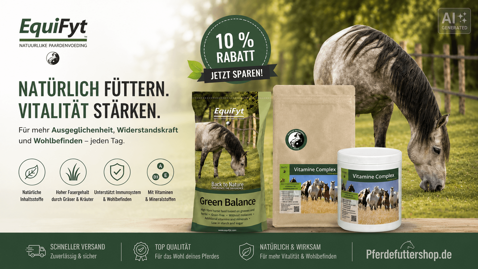 EquiFyt Green Balance und Vitamine Complex für Pferde – hochwertige Ergänzungsfuttermittel zur Unterstützung von Stoffwechsel, Immunsystem und Vitalität