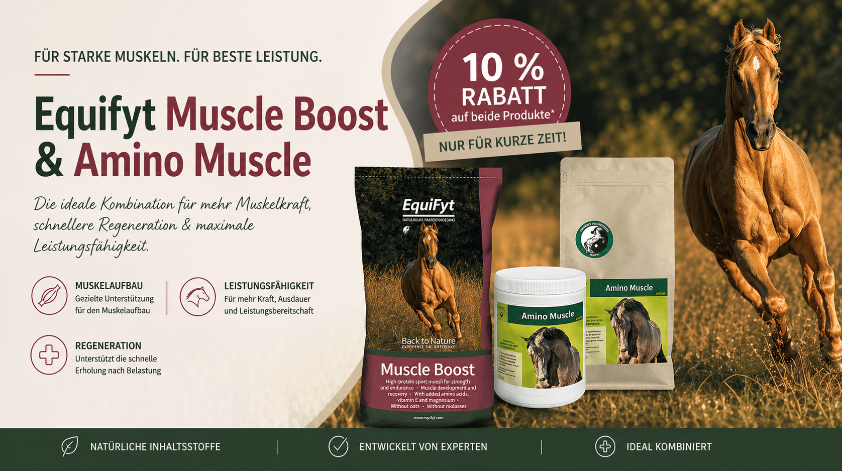 Equifyt Muscle Boost und Amino Muscle Pferdefutter – Ergänzungsfutter für Muskelaufbau und Regeneration