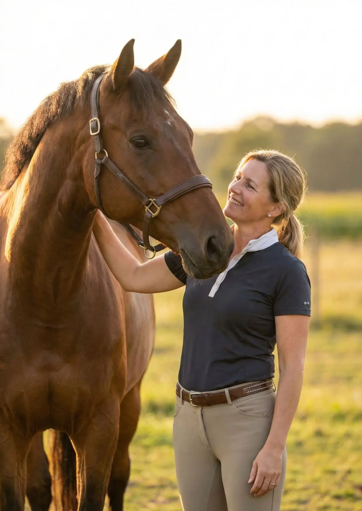 Pferde mit Frau auf der Wiese