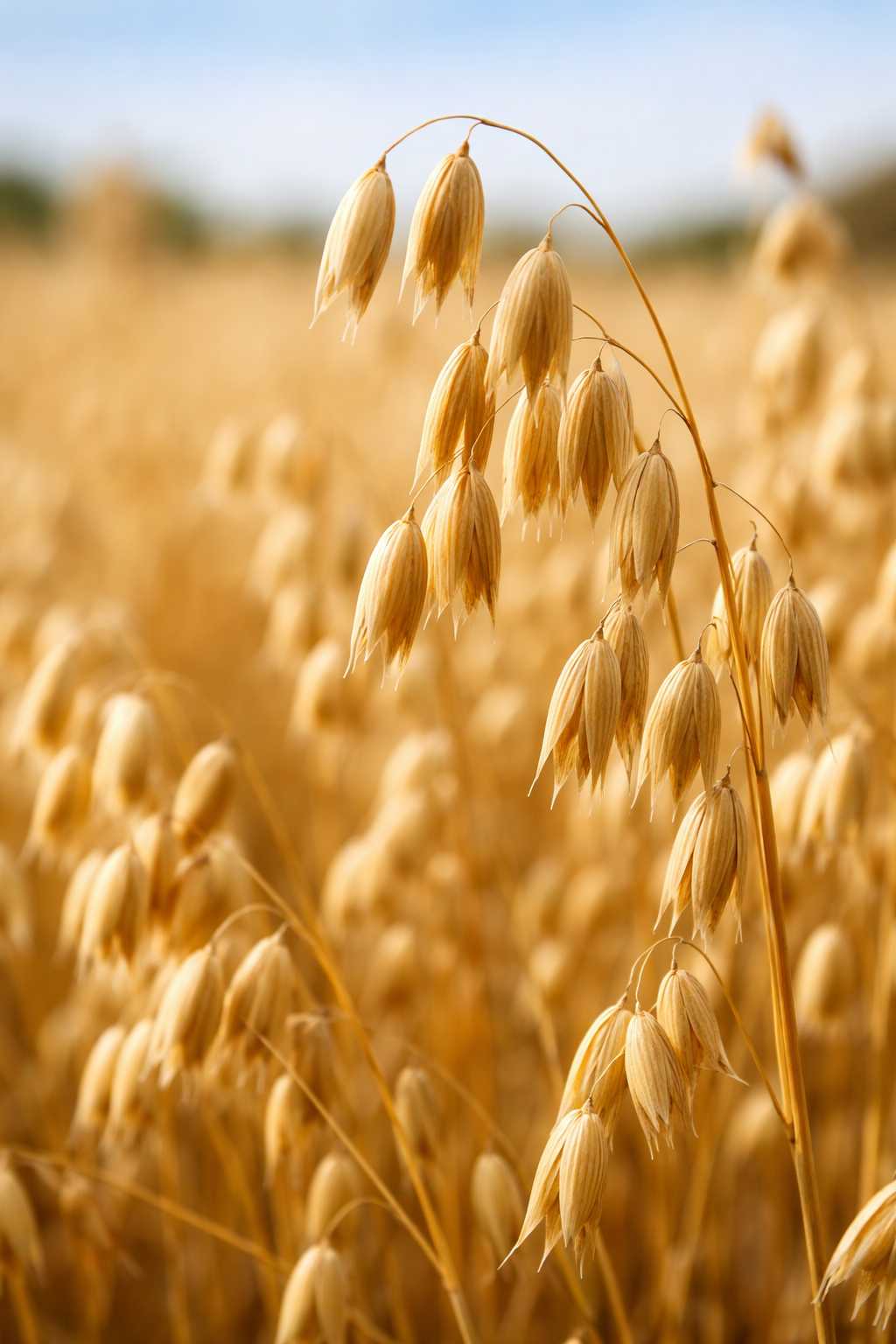 Reife Haferähren auf einem goldenen Getreidefeld als natürliche Zutat für Pferdefutter