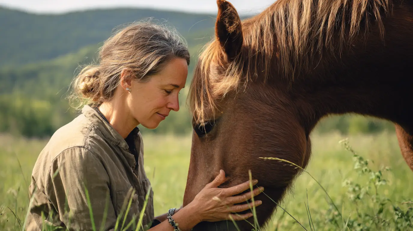 Frau streichelt Pferd - Symbol für Liebe zum Tier