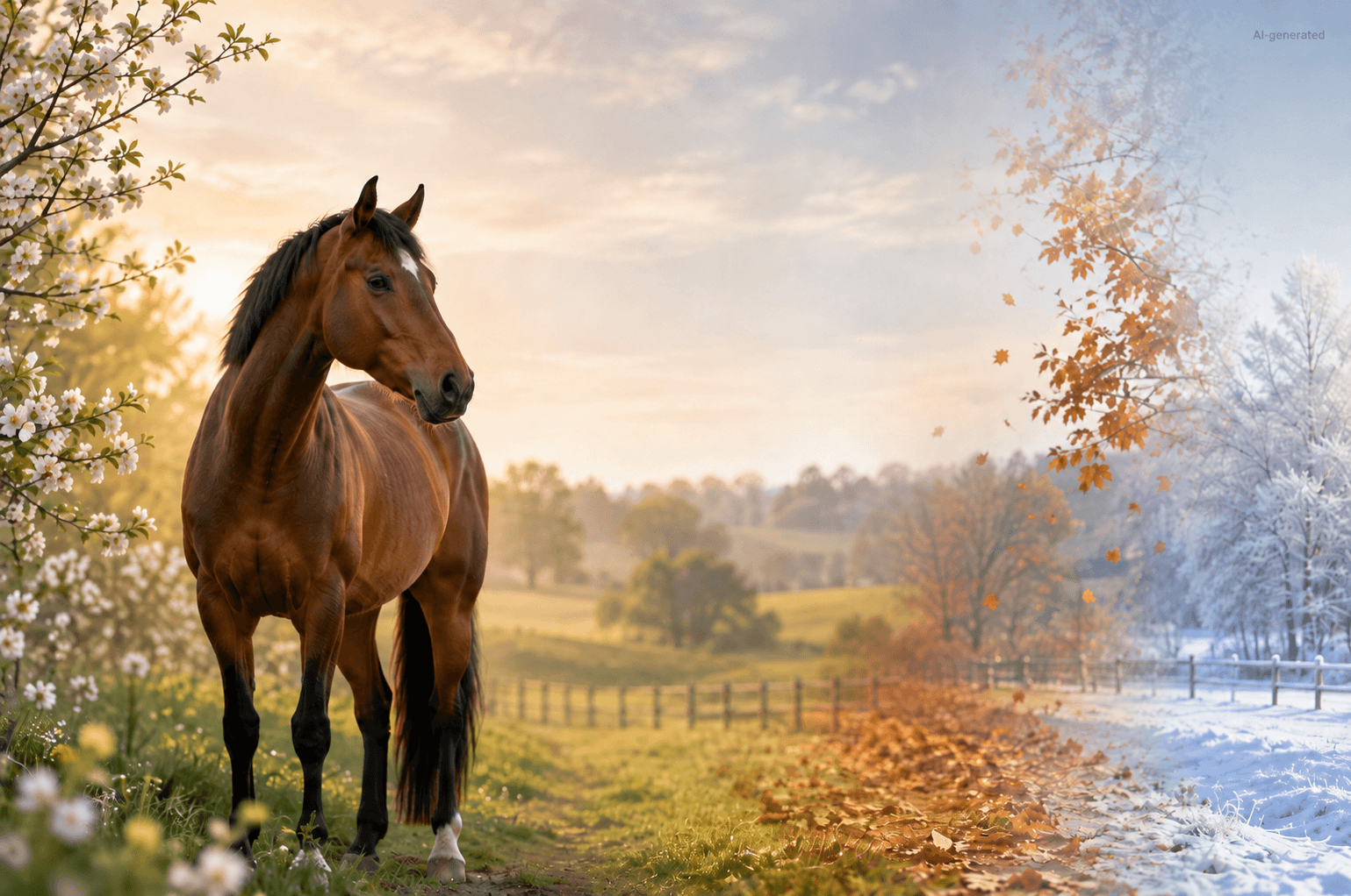 Pferd mit Themen rund um Jahreszeiten, Wetter, Fellwechsel, Anweiden, Hitze, Insekten und Pferdealltag