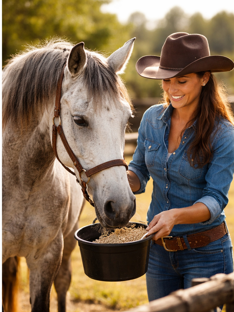 Westernpferd bei der Fütterung mit stärkearmem Kraftfutter