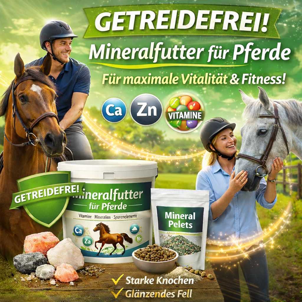 Getreidefreies Mineralfutter für Pferde mit Vitaminen und Mineralstoffen für Vitalität, Knochen und Fell