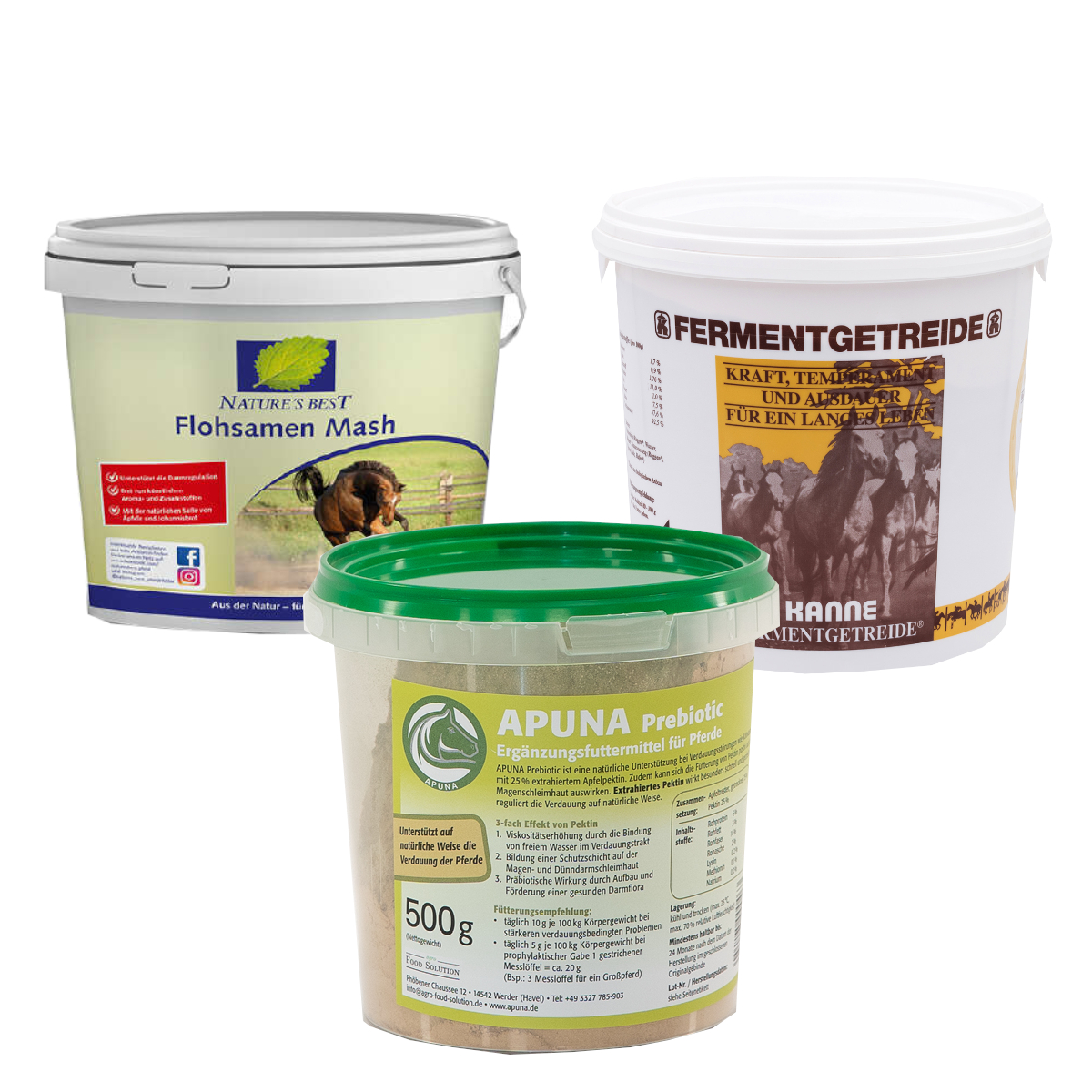 Fellwechsel-Bundle Pferd sensibler Magen | Prebiotic, Fermentgetreide & Flohsamen Mash