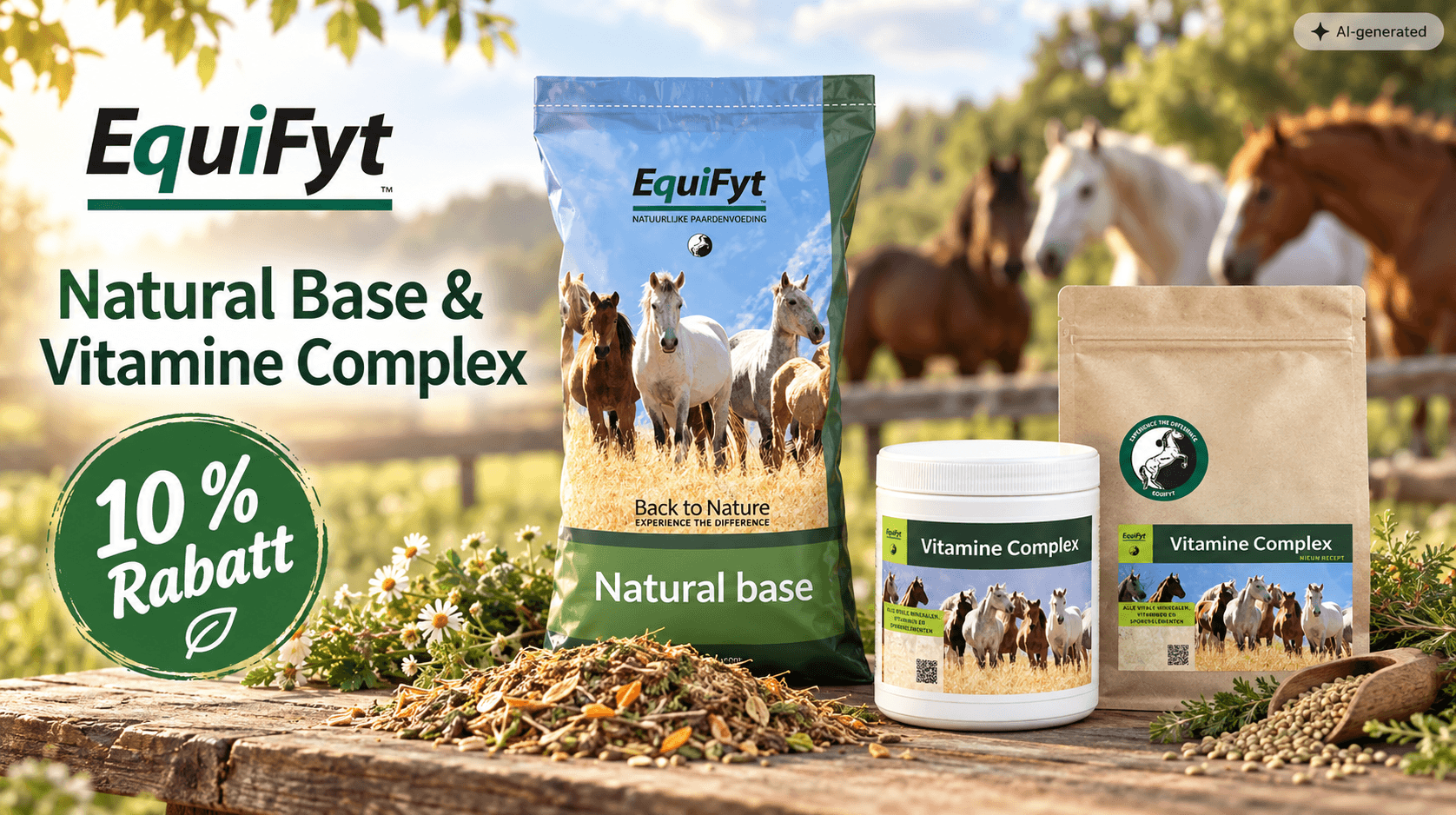 EquiFyt Natural Base und Vitamine Complex für Pferde – jetzt 10 % Rabatt