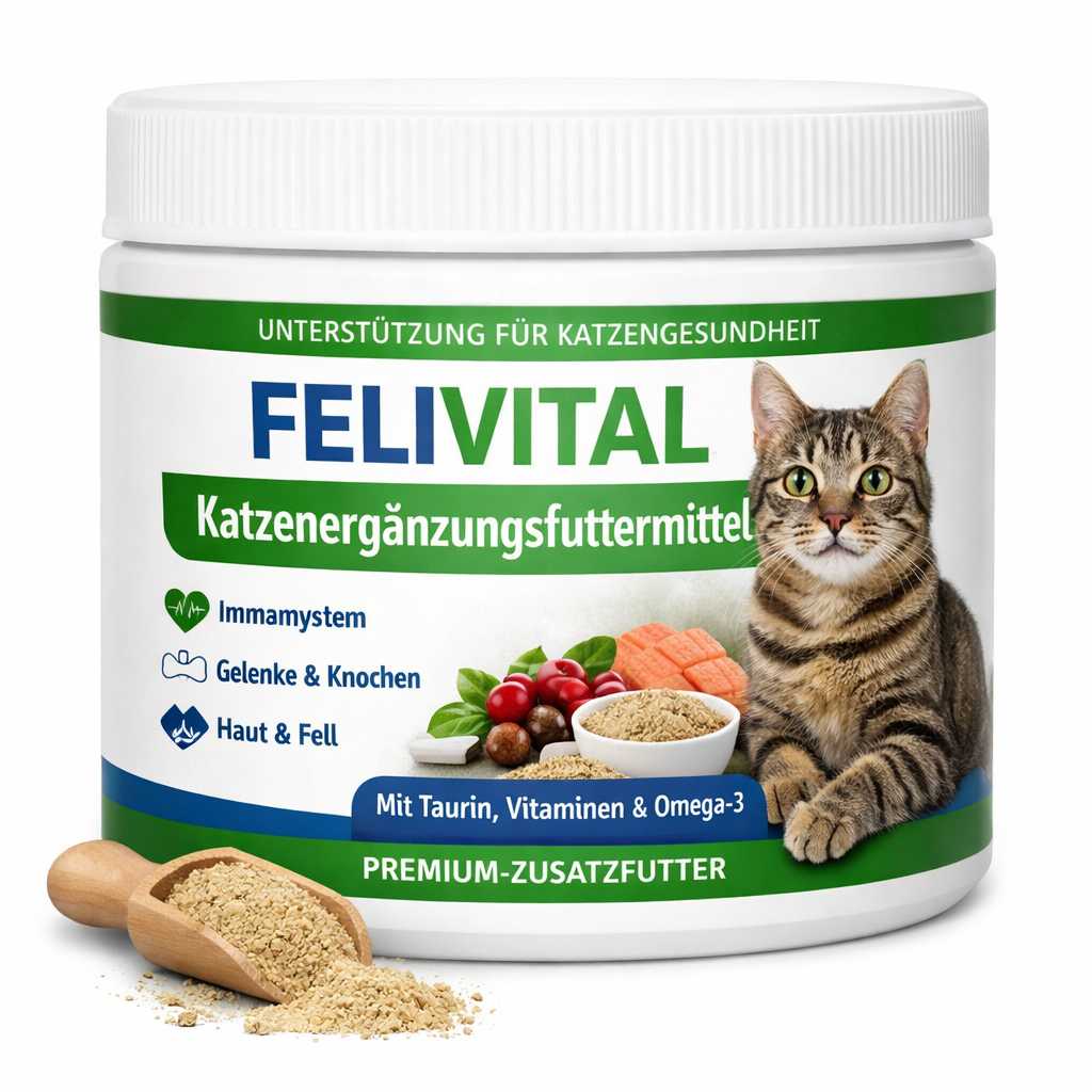 Felivital Katzen Ergänzungsfutter Pulver für Immunsystem Gelenke Haut und Fell