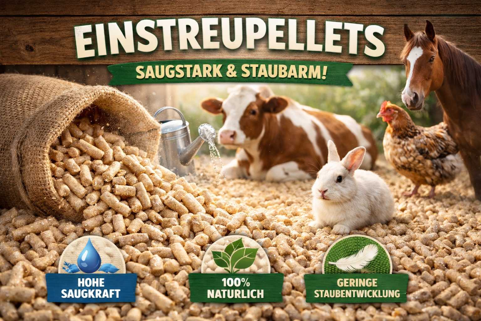 Holz Einstreupellets als natürliche Tierstreu mit hoher Saugkraft für Pferde, Kühe, Kaninchen und Geflügel
