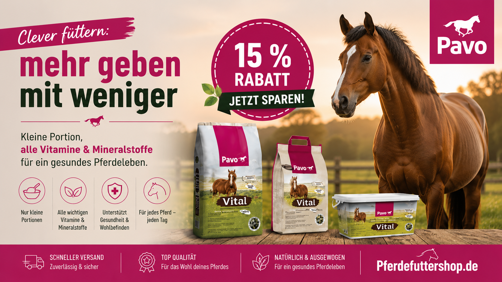 Pavo Vital Balancer für Pferde – hochwertige Vitamin- und Mineralstoffversorgung mit 15 Prozent Rabatt