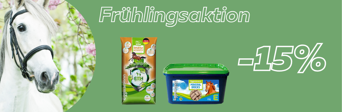 Frühlingsaktion Pferdefutter – Eggersmann Strukturgetreide und Mineral Bricks mit 15 % Rabatt