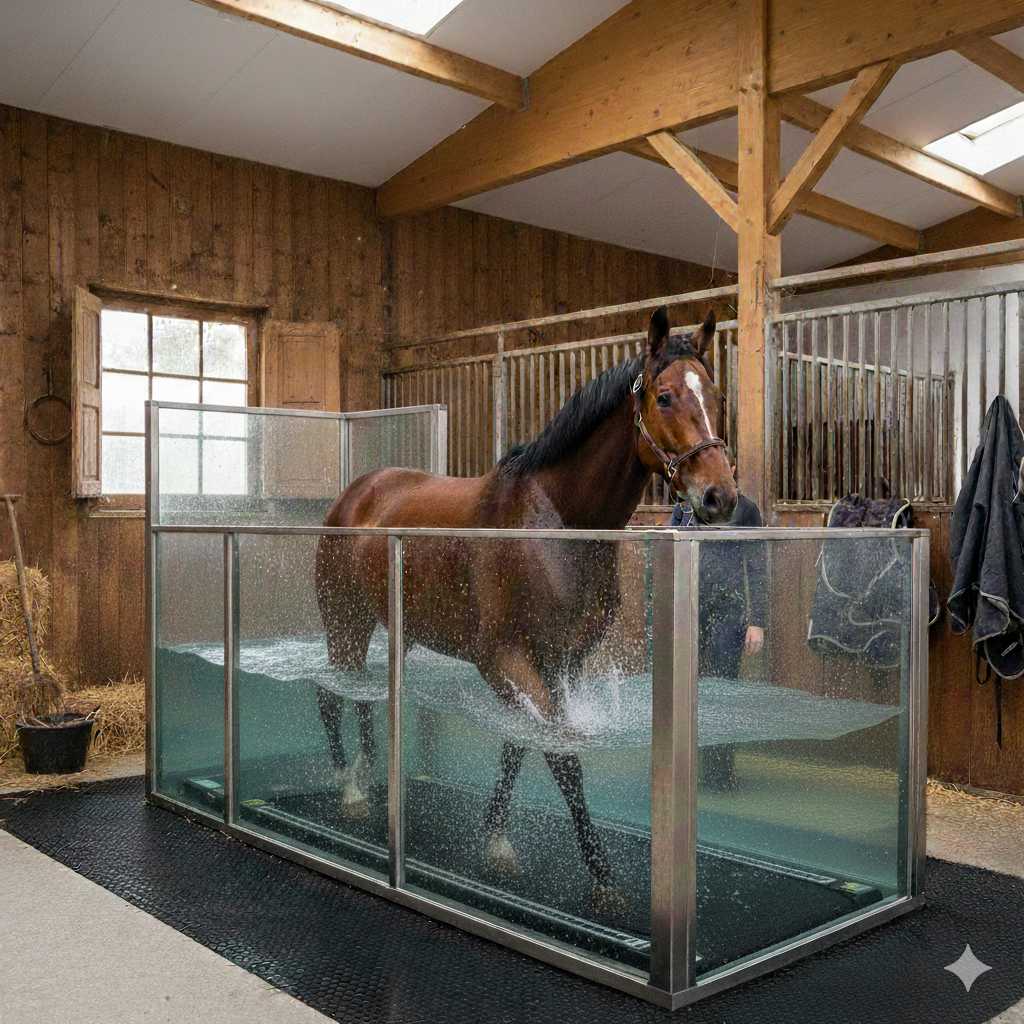 Pferd beim Training im Wasserbecken zur Ergänzung des Bewegungsprogramms