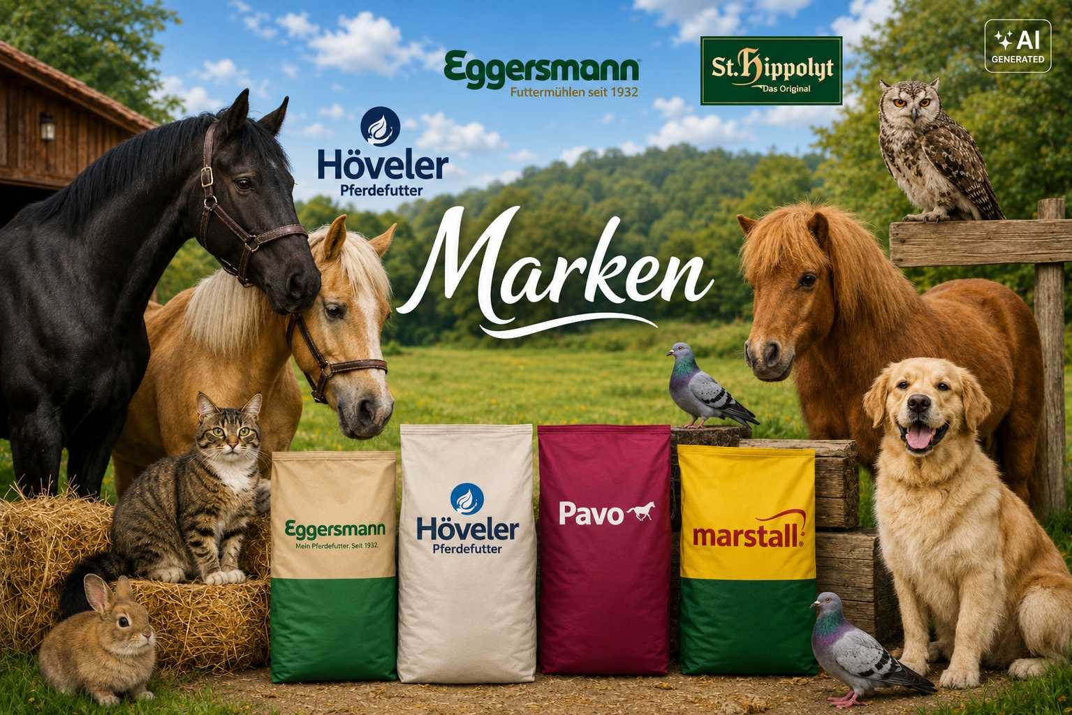Eggersmann, Höveler, Pavo, marstall und St. Hippolyt in ländlicher Umgebung