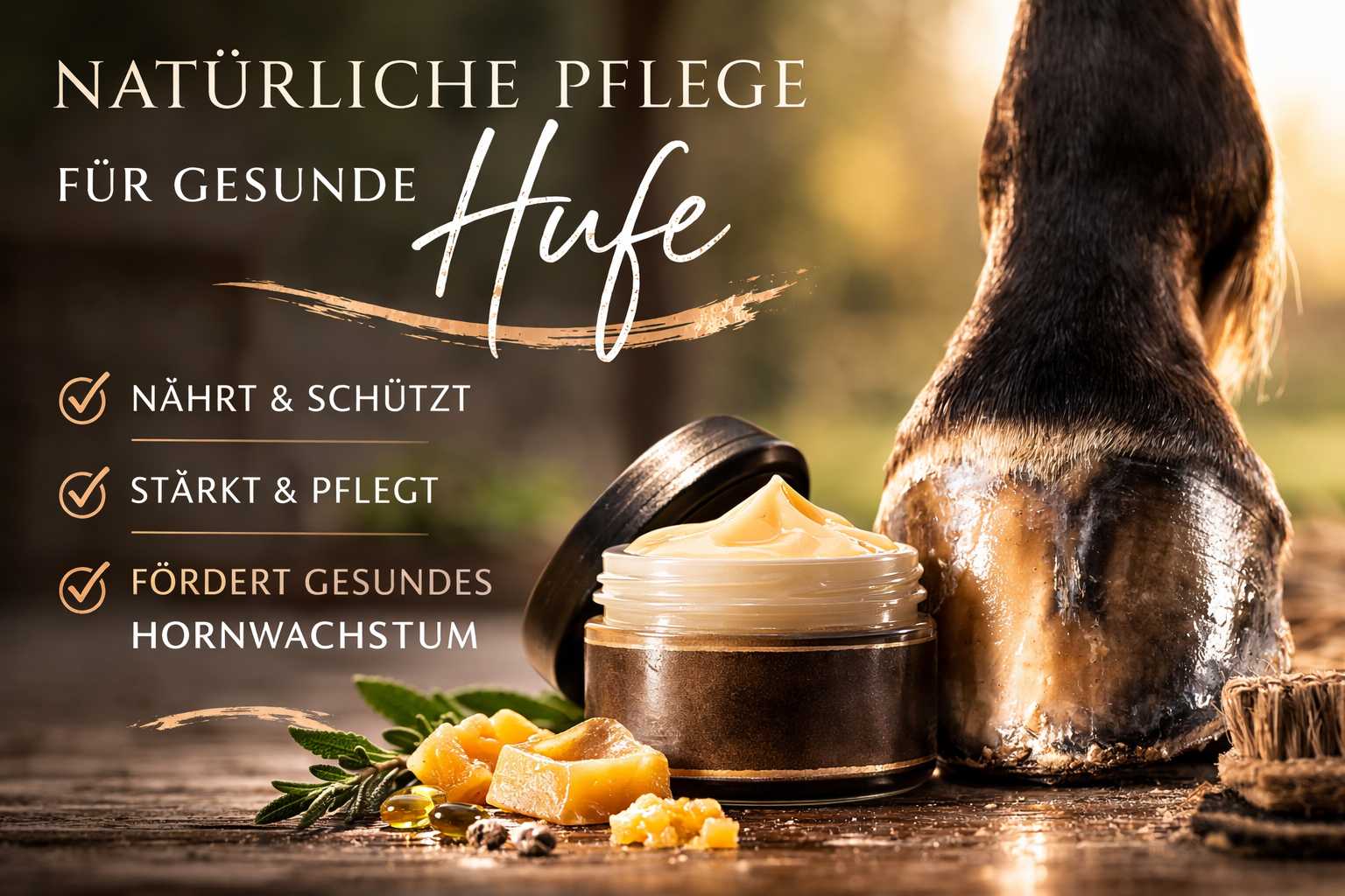 Natürliche Hufpflege mit Balsam wird auf den Huf eines Pferdes aufgetragen